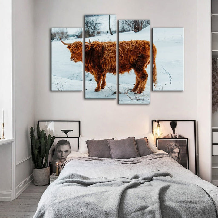 4 Piece Curly Haired Cow - Canvas Wall Art Painting | Bowlift