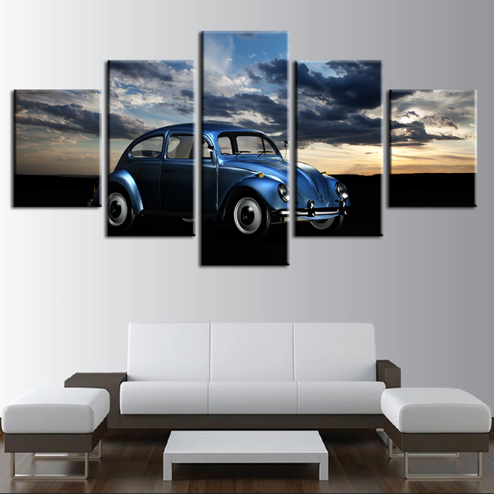 5 Pieces - Cloudy - Blue Classic Vintage Car - Canvas Wall Art Painting | Bowlift