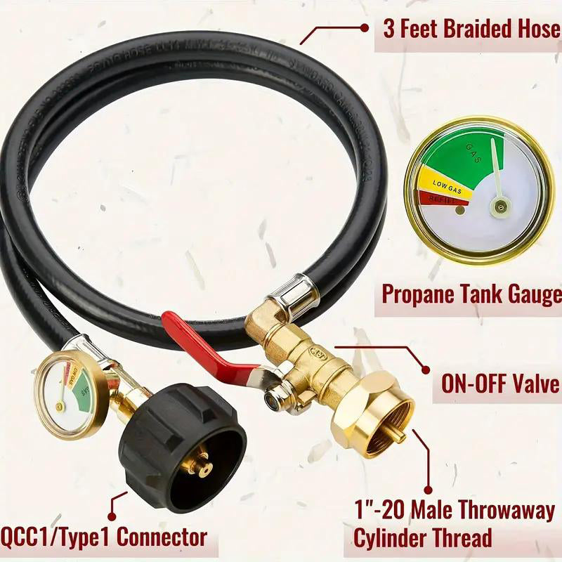BowLift | Propane Refill Adapter Hose with Gauge & Control Valve