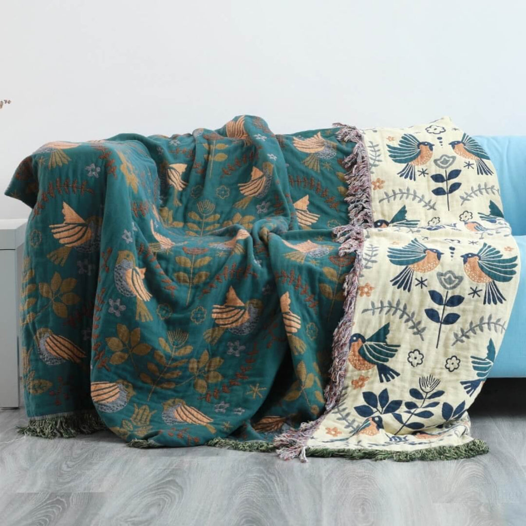 BowLift | Reversible Scandinavian Bird Throw Blanket – Cosy & Versatile for All Seasons