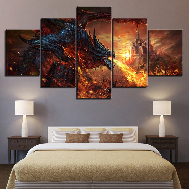 Dragon And Castle - 5 Piece Canvas Wall Art Painting | Bowlift