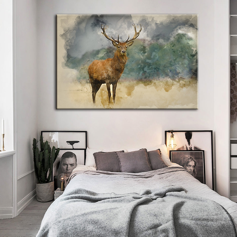 Watercolor Plains Deer - Canvas Wall Art Painting | Bowlift