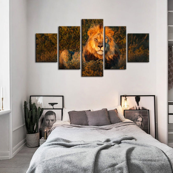 5 Piece Divine Sunset Lion - Canvas Wall Art Painting | Bowlift