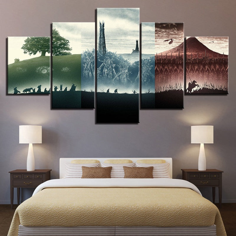 5 Piece Monochromatic Landscapes - Canvas Wall Art Painting | Bowlift