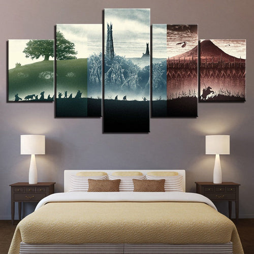 5 Piece Monochromatic Landscapes - Canvas Wall Art Painting | Bowlift