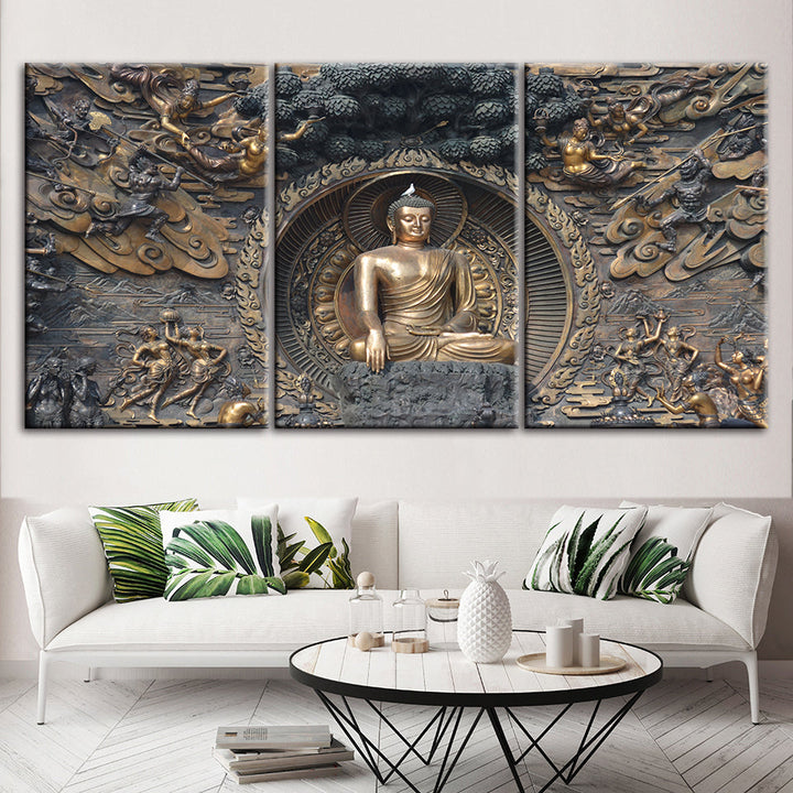 Peaceful Mahavira 3 Piece - Canvas Wall Art Painting | Bowlift