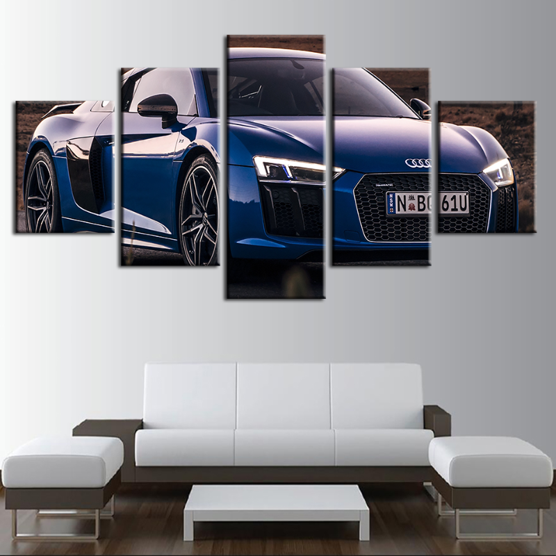 5 Piece Close Up Blue Metallic Car - Canvas Wall Art Painting | Bowlift