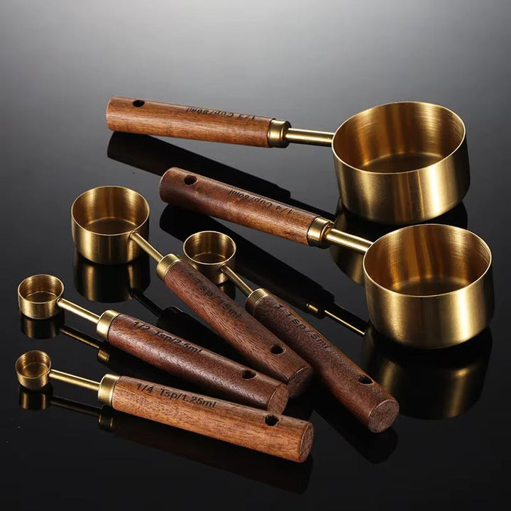 MeasureWood Measuring Spoons and Measuring Cups Set Stainless Steel Oak Wood 8-piece | Bowlift
