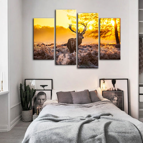 4 Piece Winter Deer at Dawn - Canvas Wall Art Painting | Bowlift