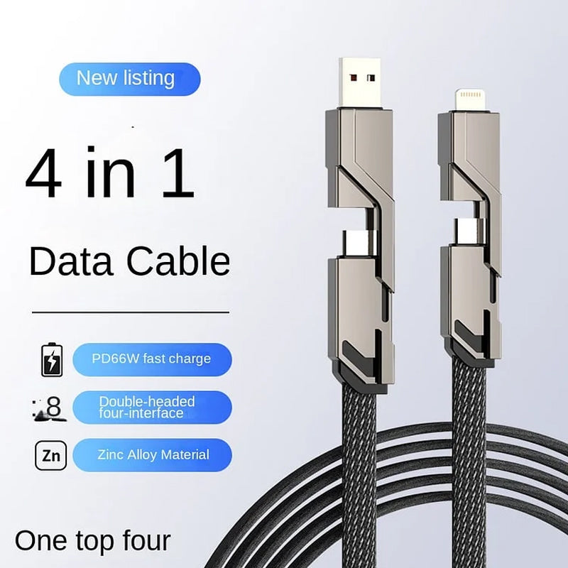 BowLift | 4-in-1 Flat Braided Anti-tangle Charger Cable with Velcro