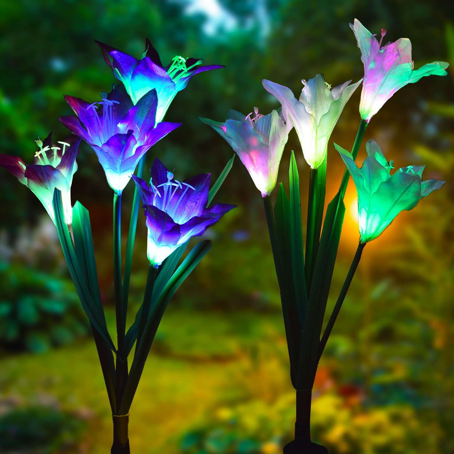 BowLift | Solar LED flower lights in lily shape – Color-changing garden lights with stake for outdoor areas