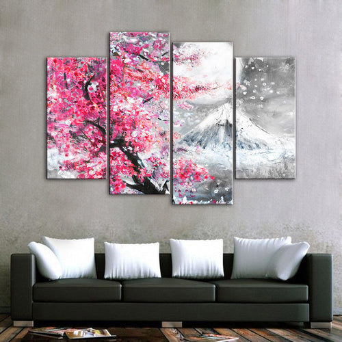 Pink Floral Mountain - Canvas Wall Art Painting | Bowlift