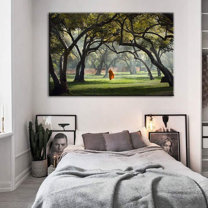 Peaceful Monk Walking - Canvas Wall Art Painting | Bowlift