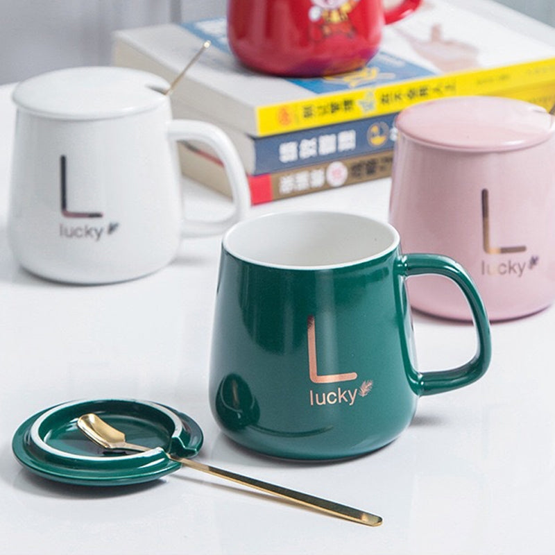 Large-Capacity Ceramic Mug with Lid and Spoon Coffee Cup Gift Set | Bowlift