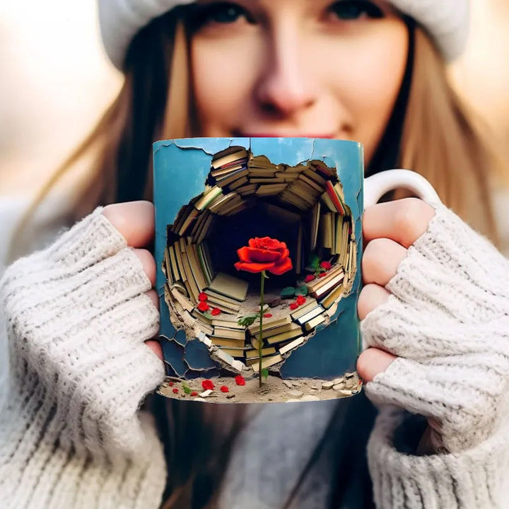 3D Floral Bookshelf Cracked Hole Coffee Mug | Bowlift