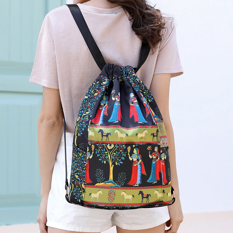 Drawstring shoulder bag in ethnic style | Bowlift