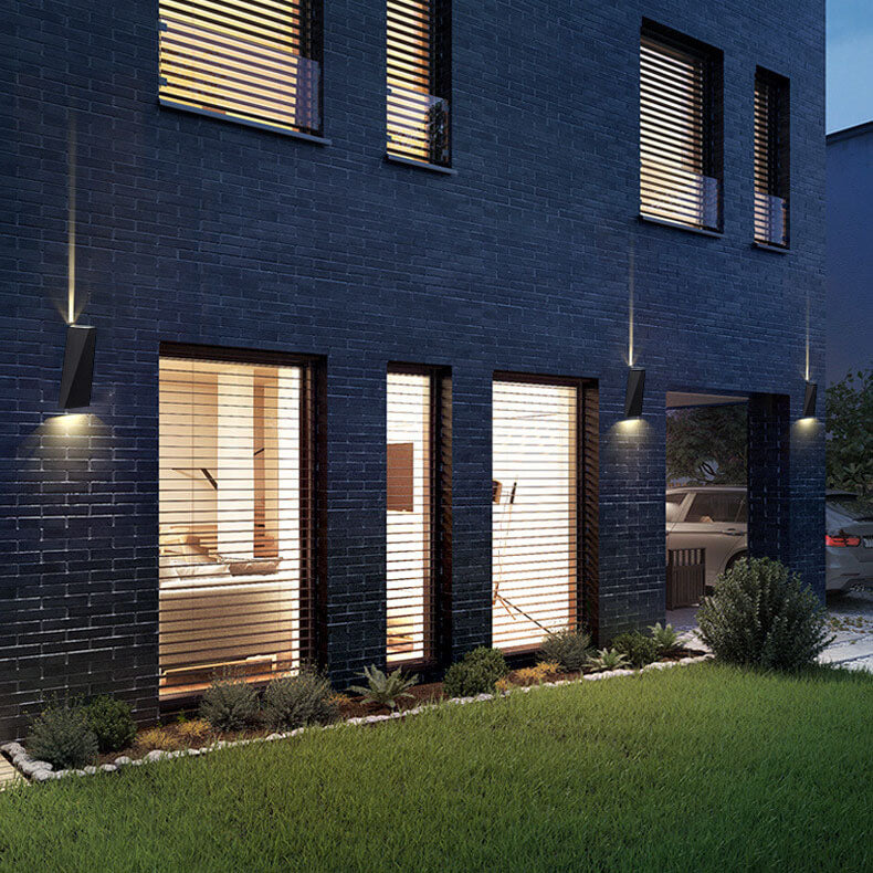 Simple Trapezoidal Outdoor Waterproof LED 2-Light Wall Sconce Lamp | Bowlift