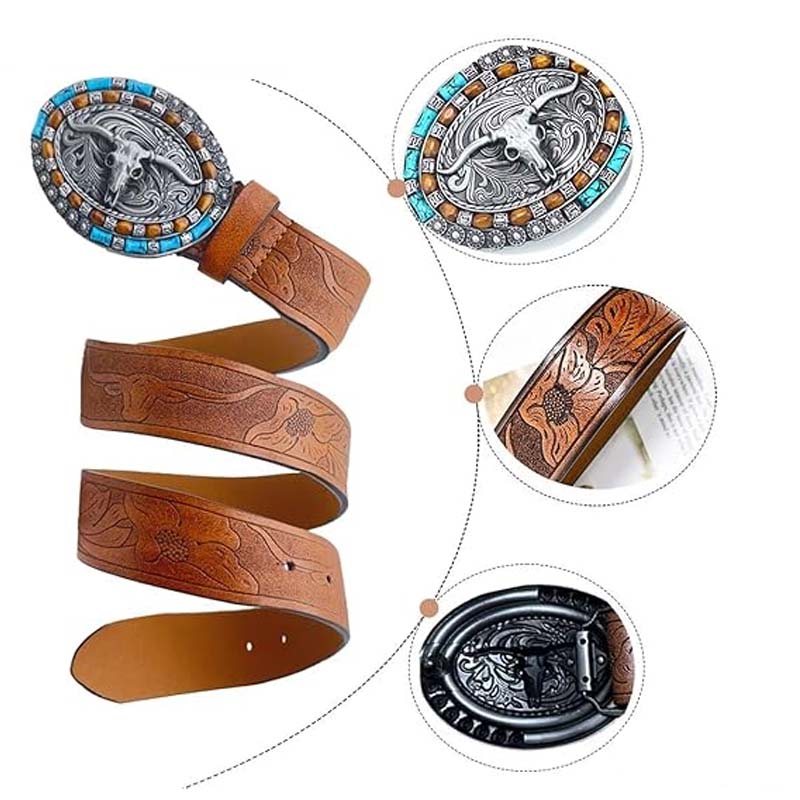 BowLift | Retro Punk Embossed Western Denim Belt