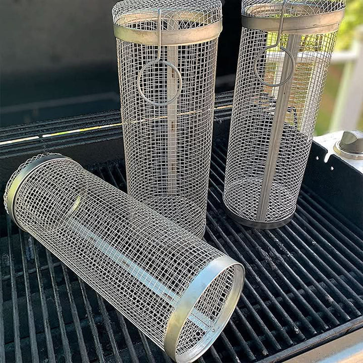 BowLift | Stainless Steel BBQ Grill Basket Cylinder for Vegetables and Meat