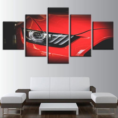 5 Piece Headlight Close Up Red Classic Car - Canvas Wall Art Painting | Bowlift