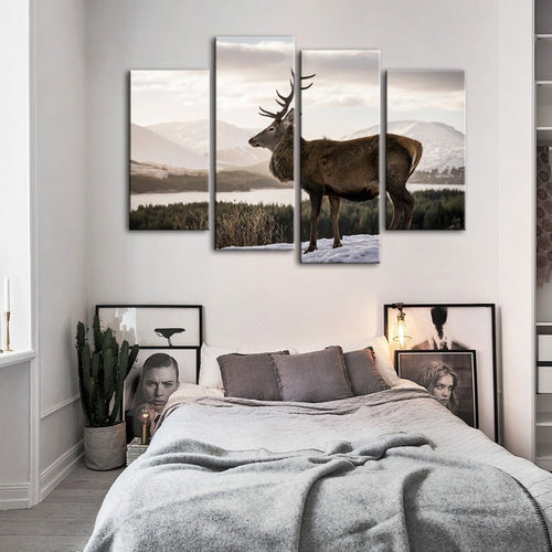 4 Piece Somber Winter Deer - Canvas Wall Art Painting | Bowlift