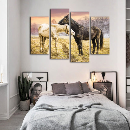 4 Piece Black & White Horses - Canvas Wall Art Painting | Bowlift