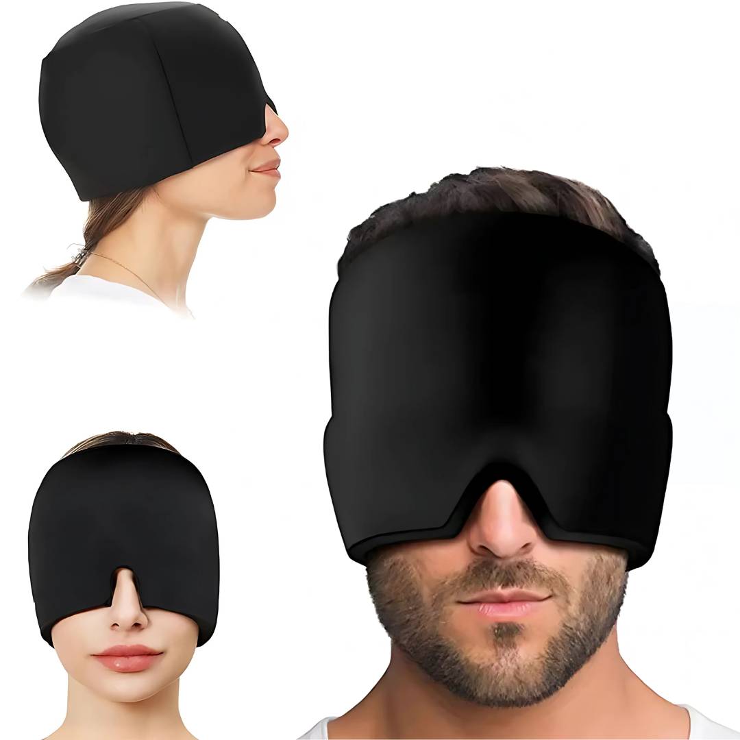 MigraSoothe Gel Hood Instant Headache and Migraine Relief | Cooling Comfort, Pressure Therapy & Light Blocking for Anytime Use Bowlift