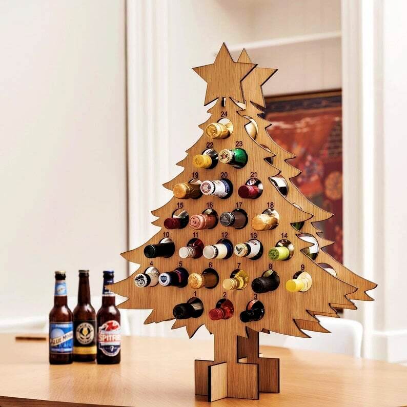 BowLift | Christmas Advent Calendar Tree | Wooden Beer & Wine Holder | Reusable Birch Wood