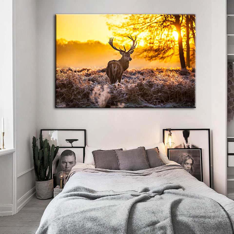 Winter Deer at Dawn - Canvas Wall Art Painting | Bowlift