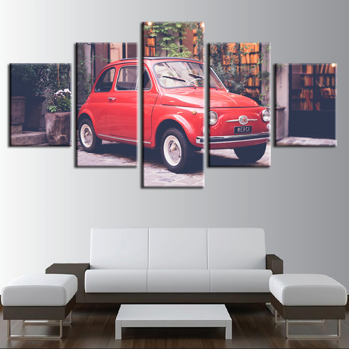 5 Piece Red Mini Vintage Car - Canvas Wall Art Painting | Bowlift