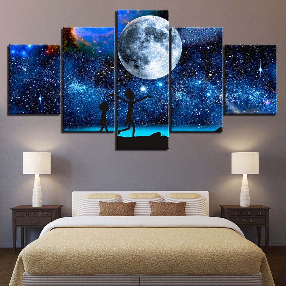 The Moon In The Galaxy   Canvas Wall Art Painting | Bowlift