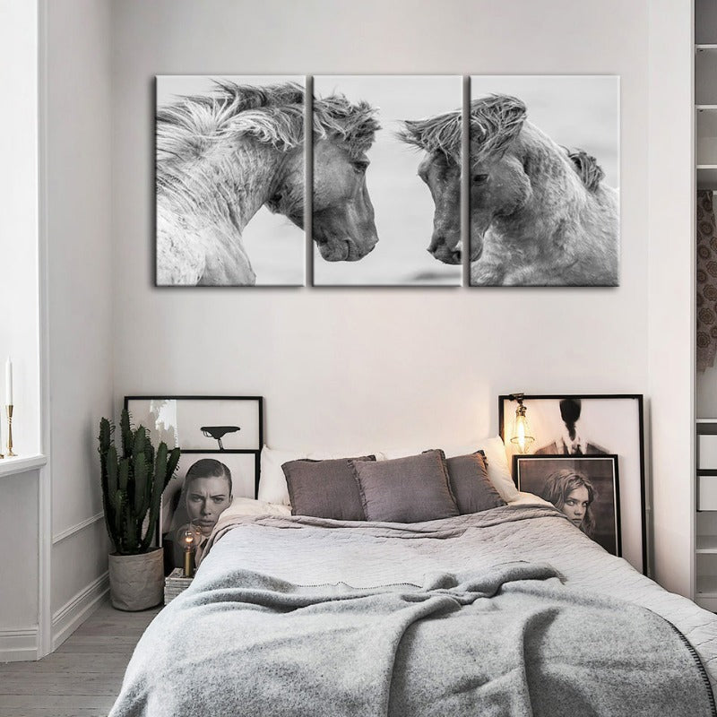 Two White Horses-Canvas Wall Art Painting 3 Pieces | Bowlift
