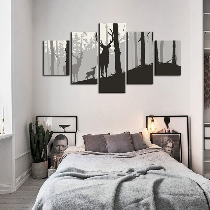 5 Piece Silhouette Deer Family - Canvas Wall Art Painting | Bowlift