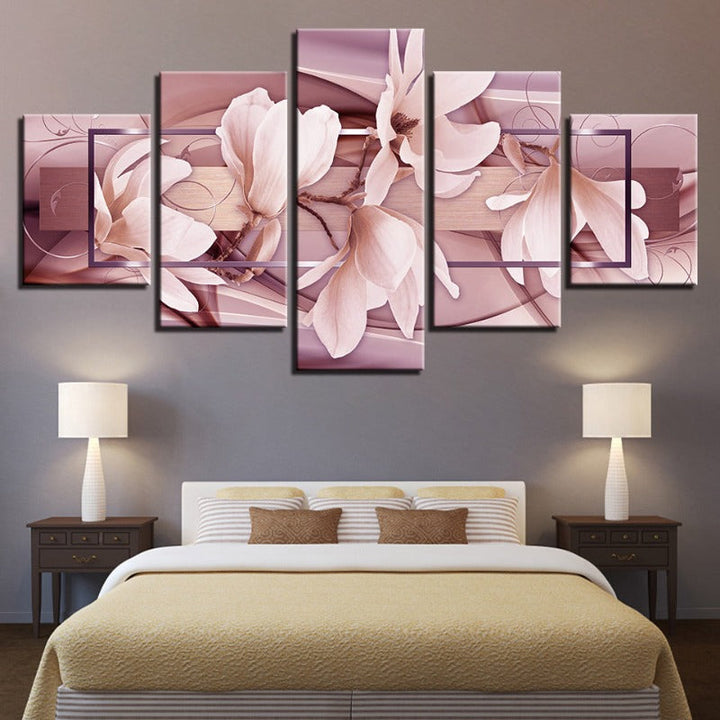 5 Piece Light Pink Flower - Canvas Wall Art Painting | Bowlift