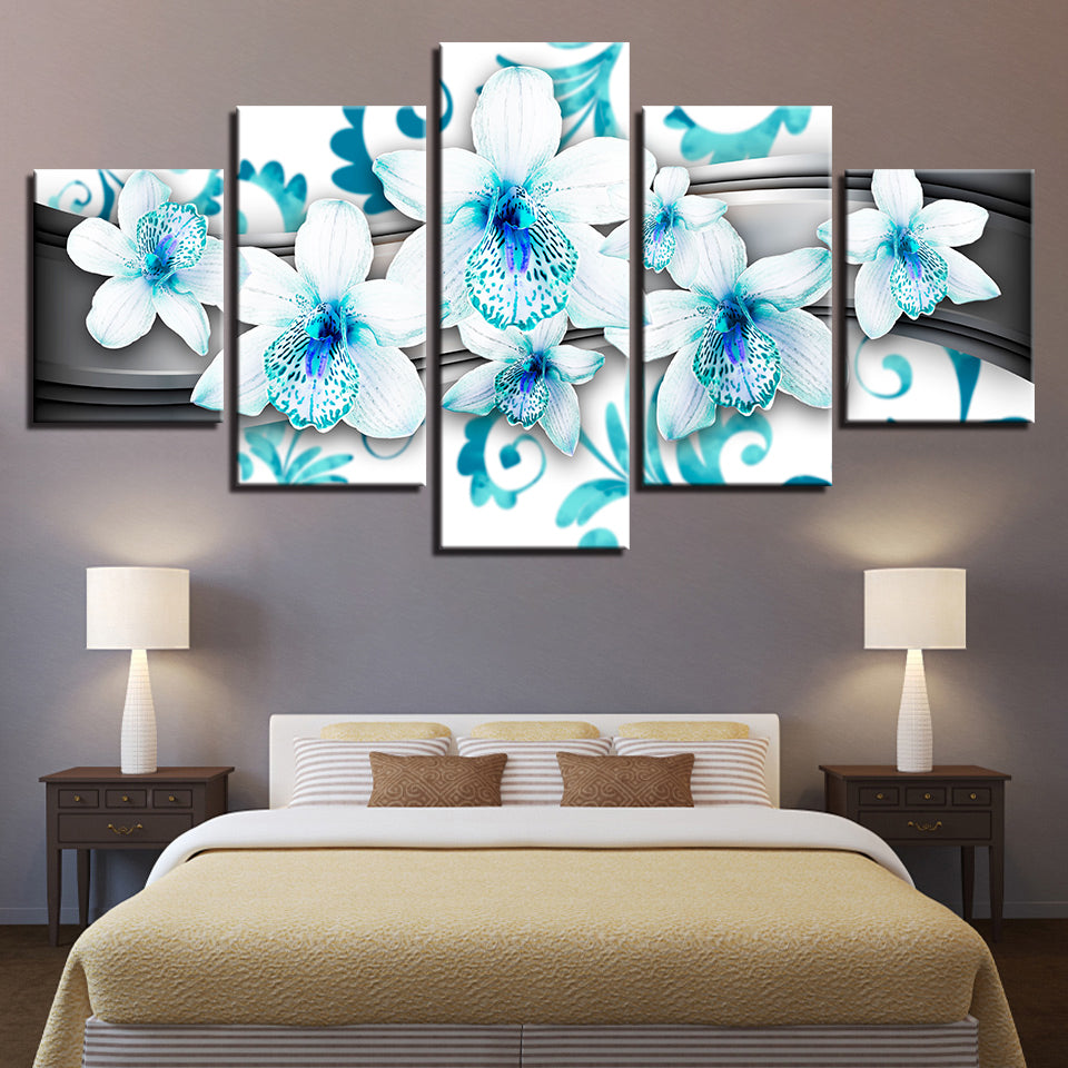 Dainty Blue Orchids 5 Piece - Canvas Wall Art Painting | Bowlift