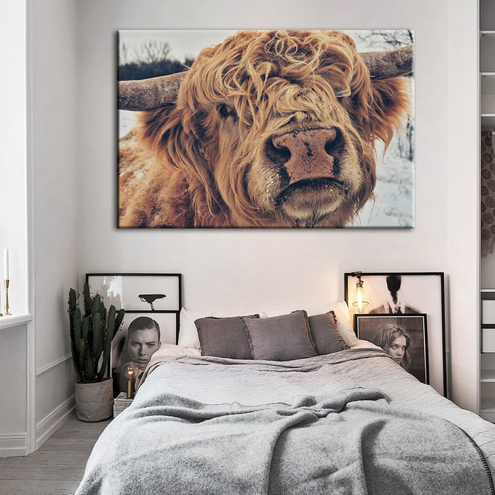 Close Up Brown Cow - Canvas Wall Art Painting | Bowlift