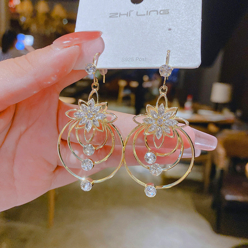 Crystal Lotus Three Ring Earrings Bowlift