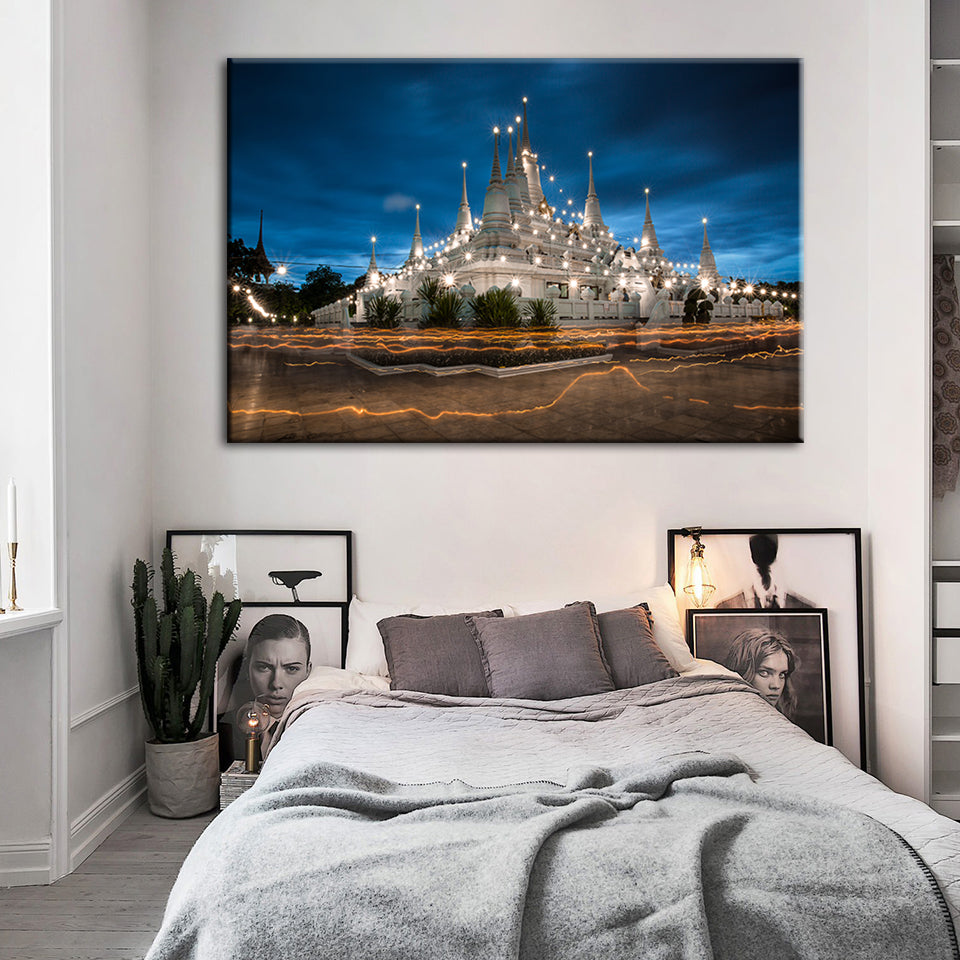 Beautiful Temple Night Time - Canvas Wall Art Painting | Bowlift