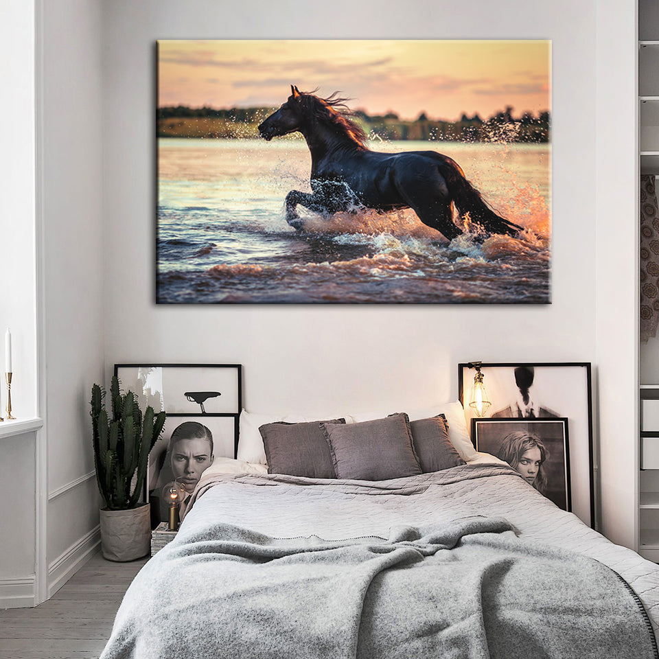 Running Horse in Water- Canvas Wall Art Painting | Bowlift
