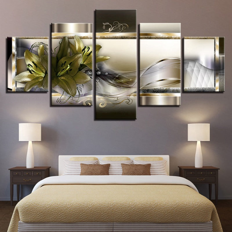 5 Piece Green Flower - Canvas Wall Art Painting | Bowlift