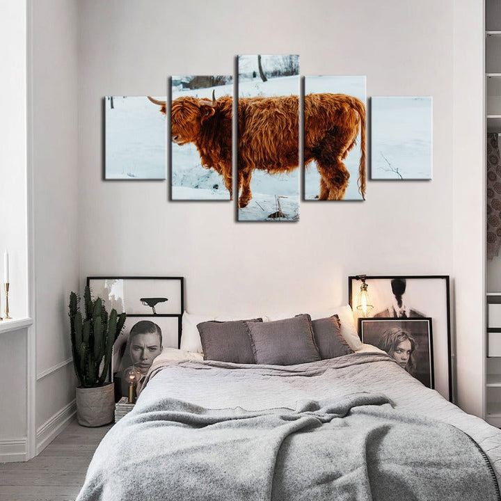 5 Piece Curly Haired Cow - Canvas Wall Art Painting | Bowlift