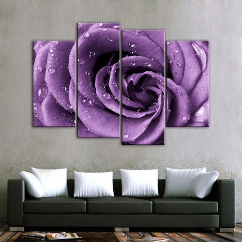 Purple Rose Droplets - Canvas Wall Art Painting | Bowlift