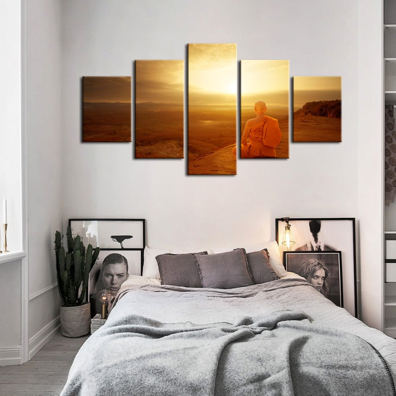 5 Piece Tranquil Cliffside Sunset  - Canvas Wall Art Painting | Bowlift