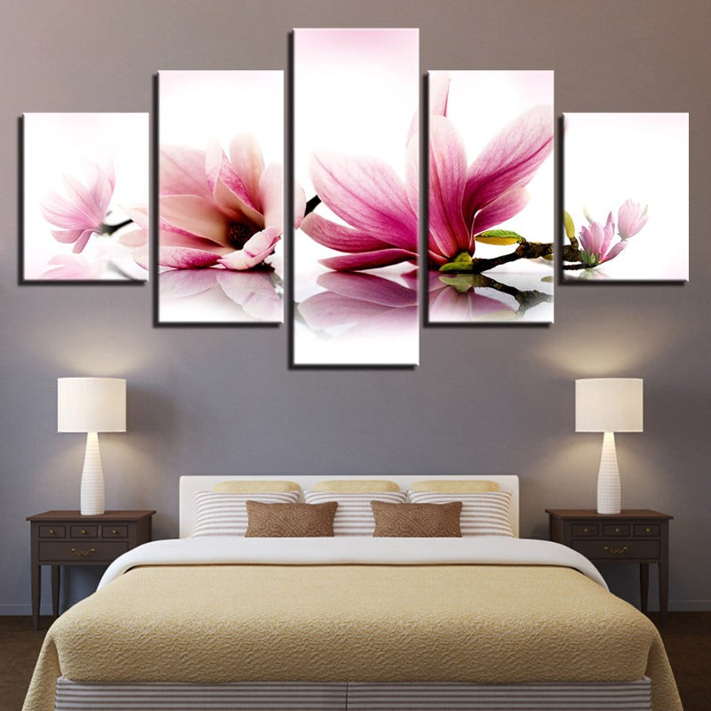 5 Piece White Pink Ombre Flower - Canvas Wall Art Painting | Bowlift