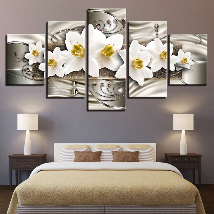Classy White Flowers 5 Piece - Canvas Wall Art Painting | Bowlift