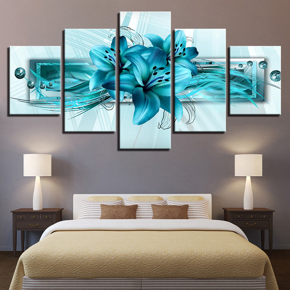 Vivid Blue Lilies 5 Piece - Canvas Wall Art Painting | Bowlift