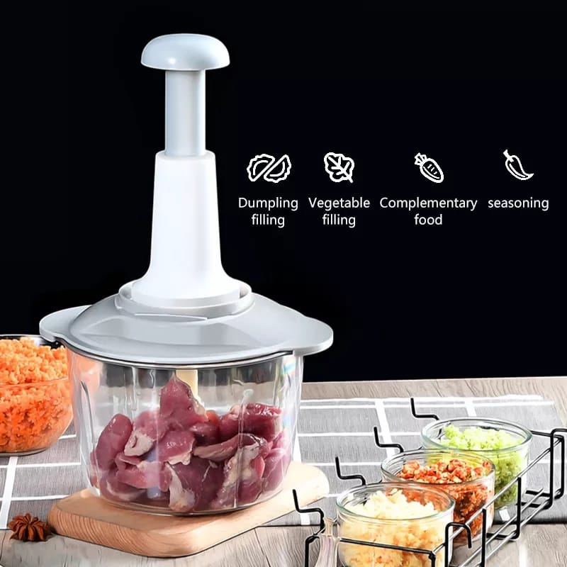 Manual Food Chopper, 1500ML Speedy With 4 Curved Stainless Steel Blades Bowlift