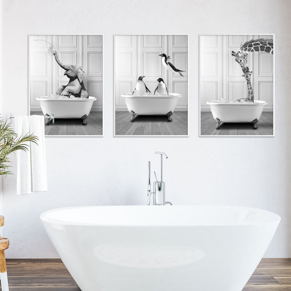 Modern Elephant Giraffe Penguin Black and White Posters Canvas Painting | Bowlift