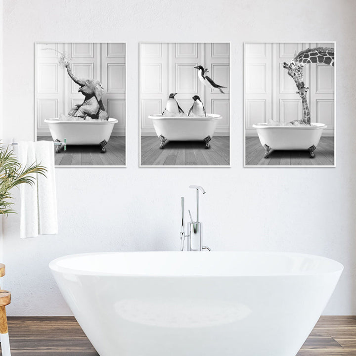 Modern Elephant Giraffe Penguin Black and White Posters Canvas Painting | Bowlift