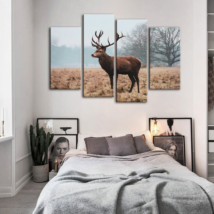 4 Piece Regal Deer in the Plains - Canvas Wall Art Painting | Bowlift
